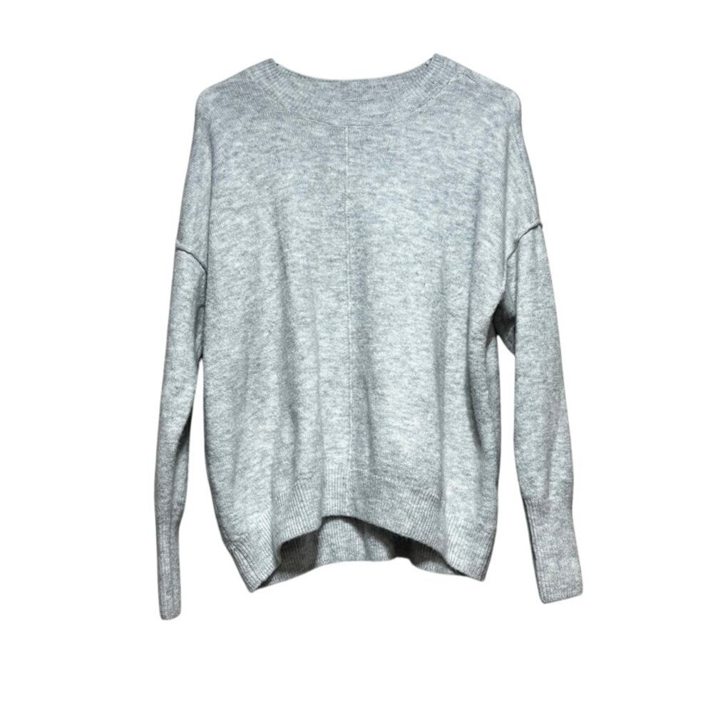 Vince Camuto Crew Neck Knit Seam Detail Sweater Light Gray Size S Cozy Pullover
